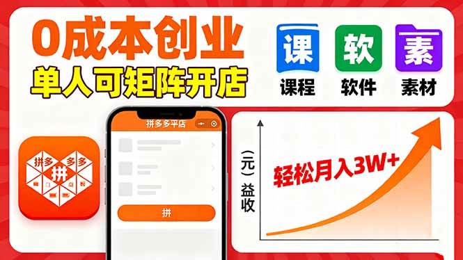 （16047期）拼多多虚拟电商，0成本，单人可矩阵开店，轻松月入3W+-乐品网