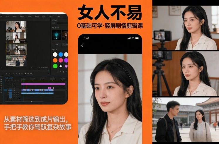 0基础可学！《女人不易》竖屏剧情剪辑课，从素材筛选到成片输出，手把手教你驾驭复杂故事-乐品网