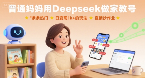 普通妈妈用Deepseek做家教号，条条热门，日变现1k+的玩法，直接抄作业-乐品网