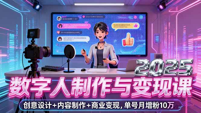 （16032期）2025数字人制作与变现课，创意设计+内容制作+商业变现，单号月增粉10万+-乐品网